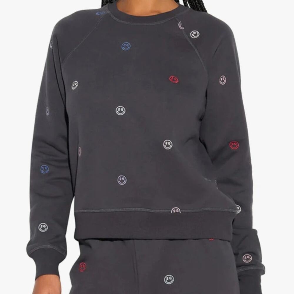 Spiritual Gangster All Smiles Forever Cozy Crew Sweatshirt Smiley Face Black XS